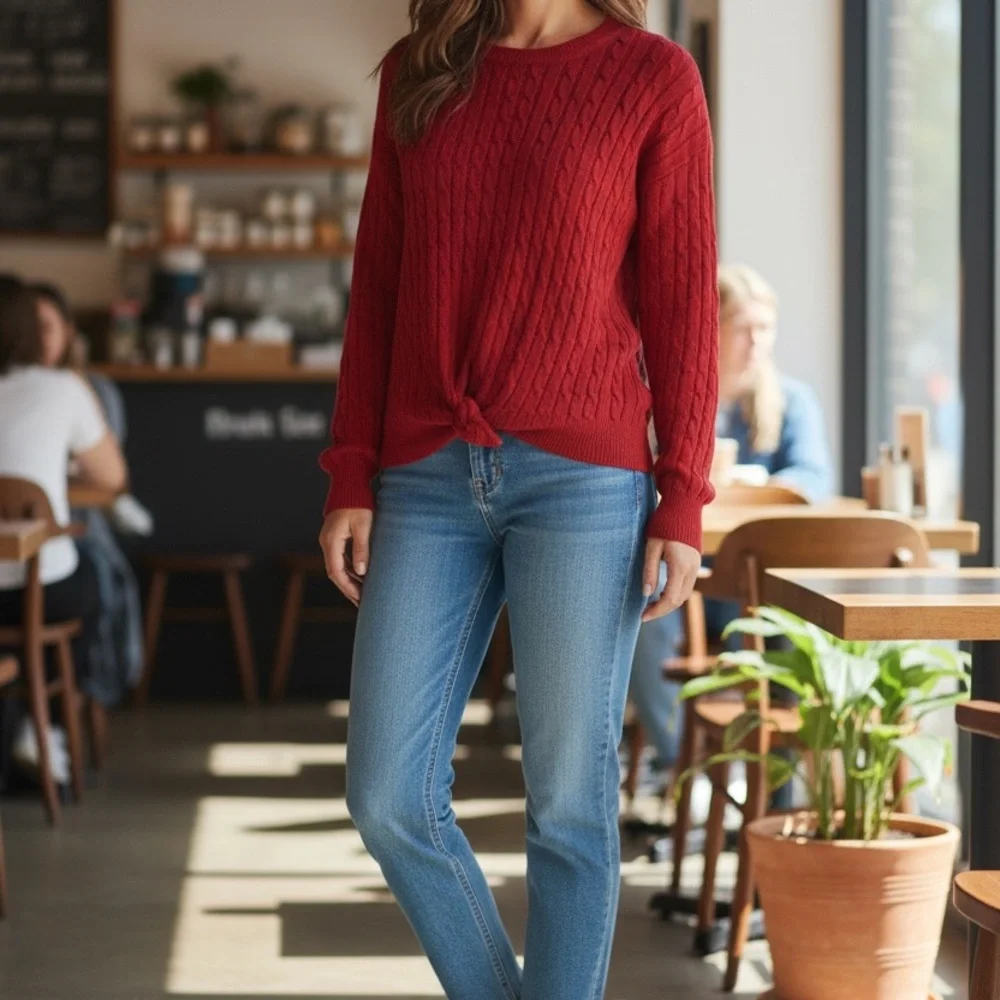 Classic Red Women's Sweater, perfect for the Holidays /Christmas Sz L